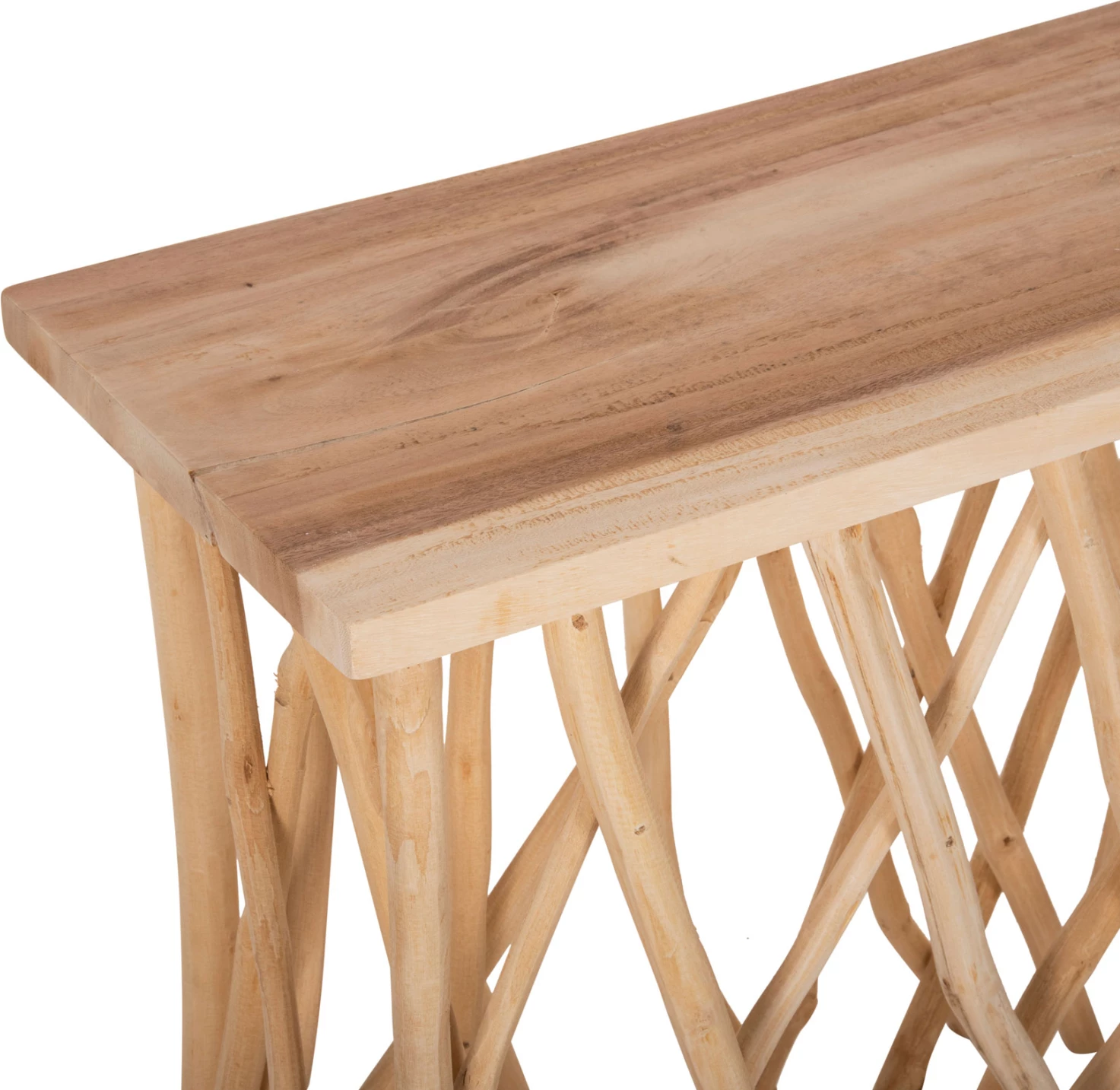 Konsolë stil rustik, degë TEAK, sipërfaqe tavoline 3cm, 121x36x75H cm, FH9805