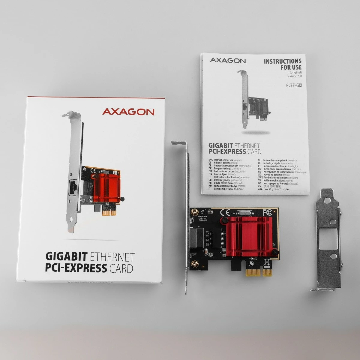 Kartë rrjeti AXAGON PCEE-GIX, PCIe, 1x Gigabit Ethernet, Intel I210-AT, me mbajtëse standarde dhe low-profile