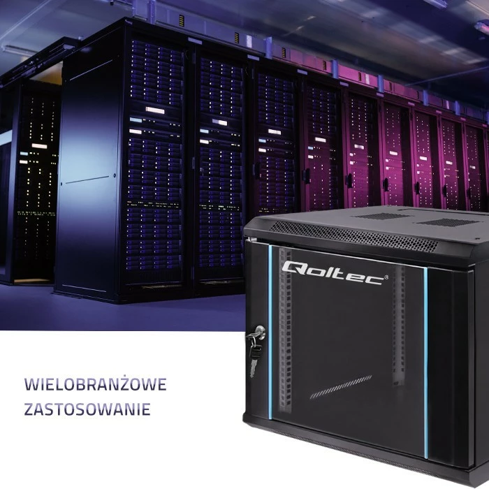 Kasë Qoltec 19-inç, 9U, për montim në mur, 600x500x600 mm, e zezë