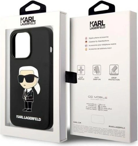 Mbështjellës Karl Lagerfeld Silicone Ikonik për iPhone 14 Pro, i zi