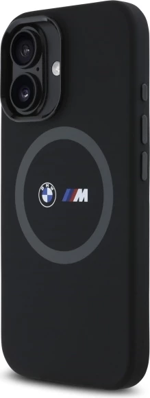Mbështjellës BMW M për iPhone 16, silikon, MagSafe, i zi