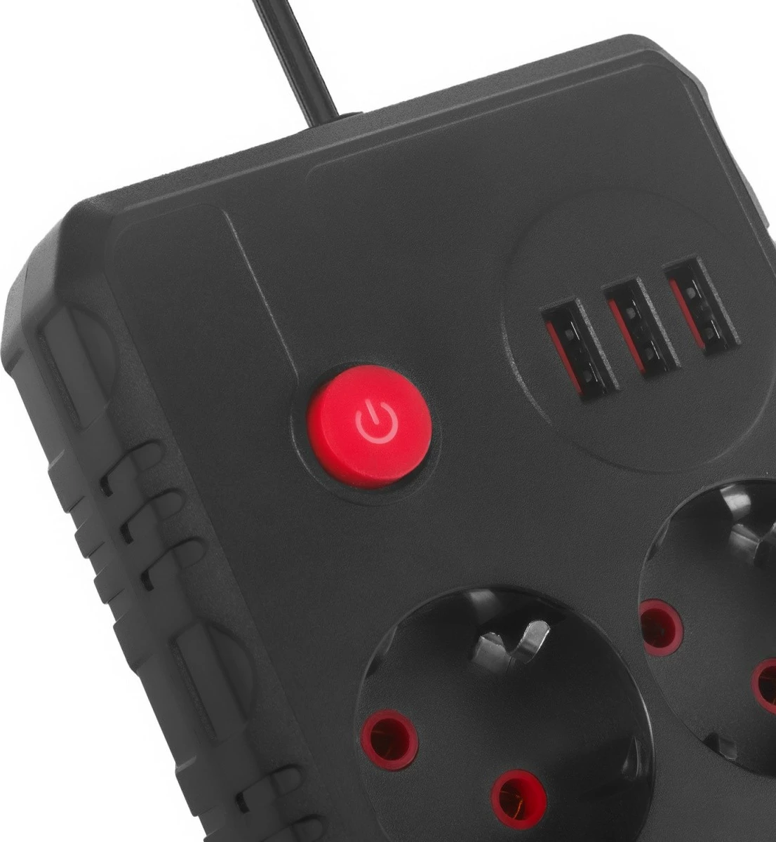 Prizë zgjatëse Maclean MCE387 B, 2 Schuko + 3 USB, 2500W, kabllo 1.5 m, me ndërprerës, e zezë