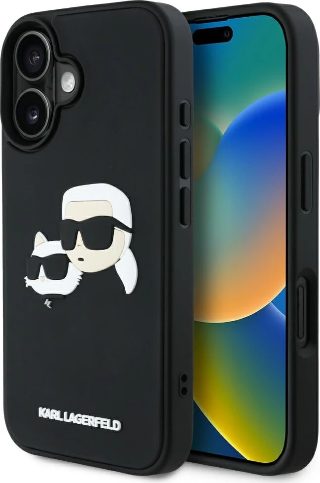 Mbështjellës Karl Lagerfeld HC 3D Rubber Double Heads për iPhone 16, i zi