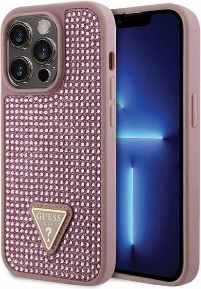 Mbështjellës Guess Rhinestone Triangle për iPhone 14 Pro 6.1", Rozë