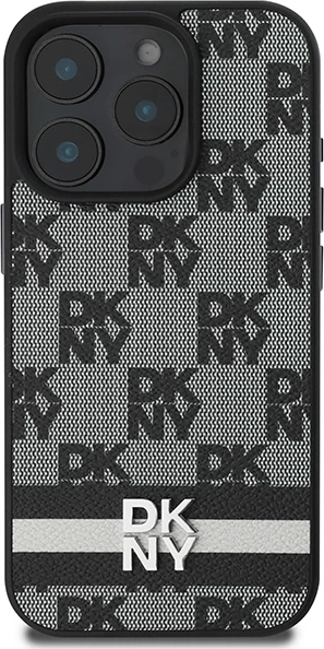 Mbështjellës DKNY Checkered Pattern & Printed Stripes për iPhone 16 Pro Max, i zi