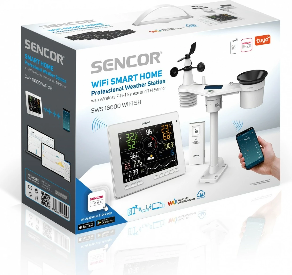 Stacion moti SMART Sencor SWS 16600 WiFi SH, me sensor 7-në-1 dhe TH, i bardhë