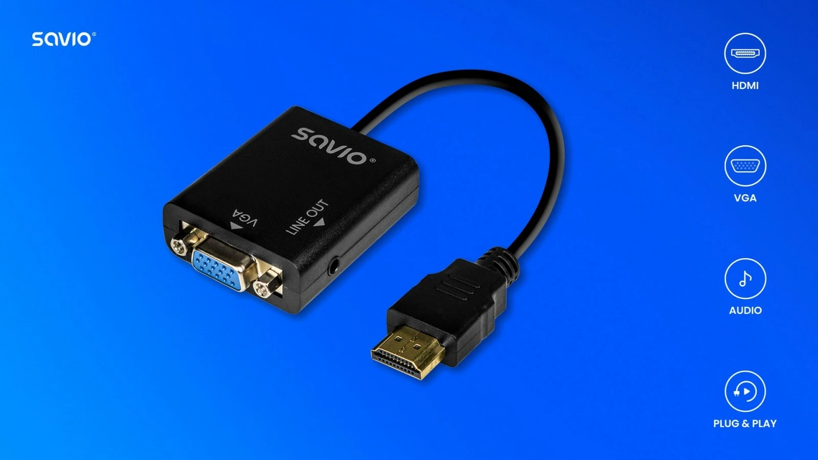 Adapter HDMI-VGA Savio AK-76 me audio, i zi
