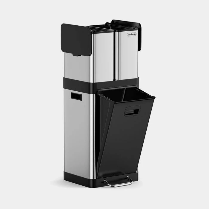 Kosh mbeturinash VONHAUS 1500150 32L me 3 ndarje, çelik inox, argjend
