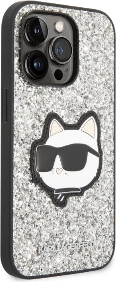 Mbështjellës Karl Lagerfeld Glitter Choupette për iPhone 14 Pro 6.1", argjendtë