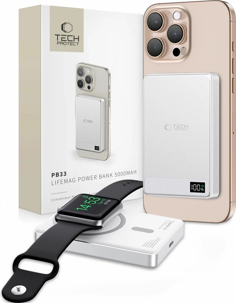 Powerbank Tech-Protect PB33 LifeMag 5000mAh, MagSafe, argjendtë