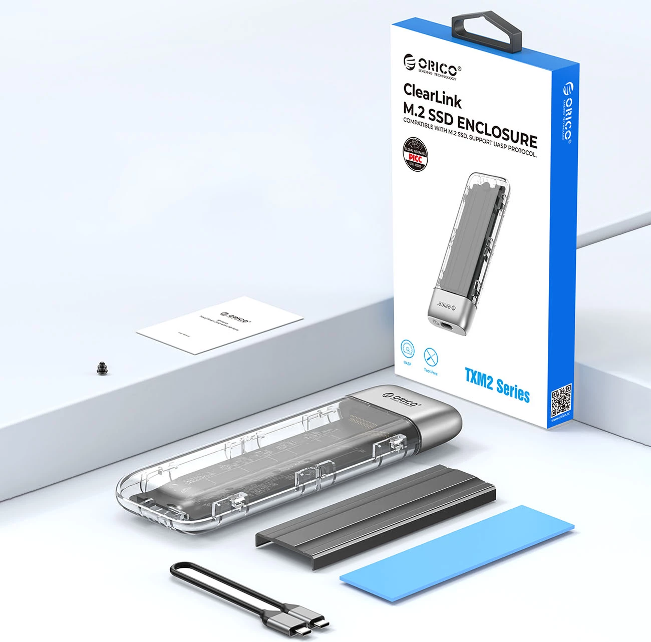 Kasë Orico TXM2-C3 për M.2 NVMe, USB-C 3.2, 10Gb/s, Transparent