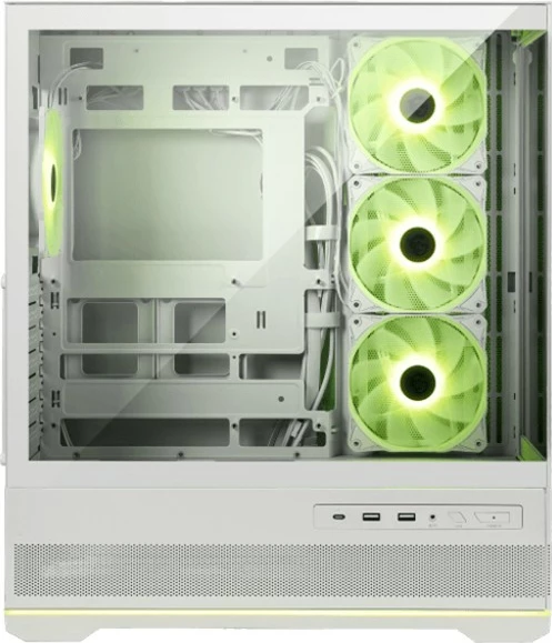 Kasë MSI MAG PANO 110R PZ, Midi Tower, panoramike 270°, ARGB me hub, ATX/Micro ATX/Mini ITX, 4x120mm ventilatorë, e bardhë