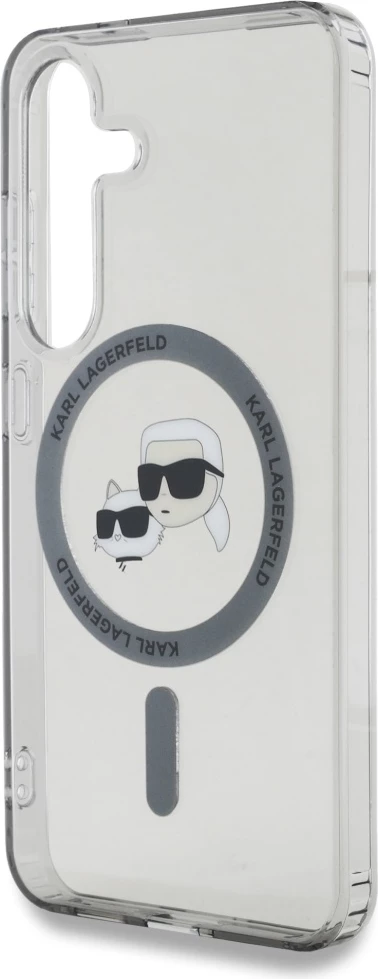 Mbështjellës Karl Lagerfeld Button Karl & Choupette Heads Printed Logo MagSafe për Samsung Galaxy S25, Zi