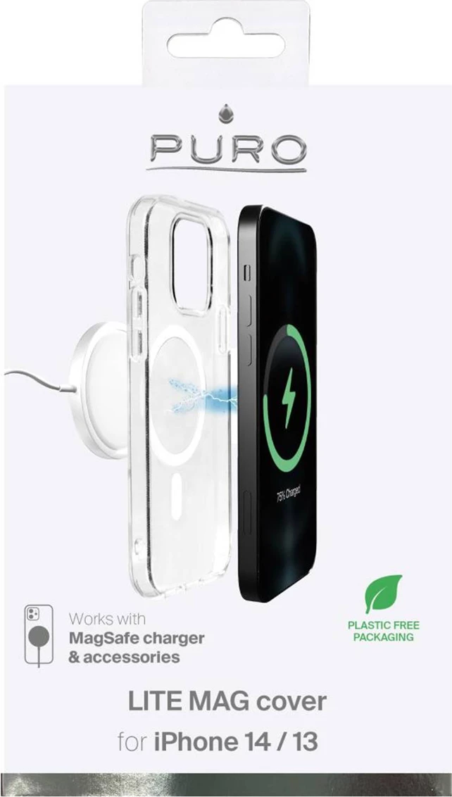 Mbështjellës Puro Lite Mag MagSafe për iPhone 14/13, silikon, transparent