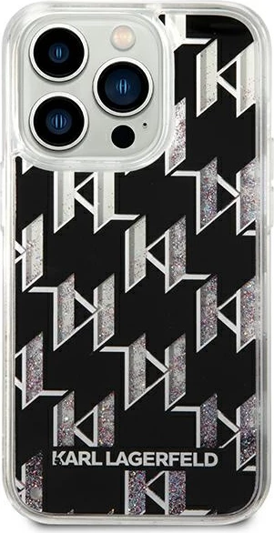 Mbështjellës Karl Lagerfeld KLHCP14LLMNMK për iPhone 14 Pro 6.1", hardcase, Liquid Glitter Monogram, zi