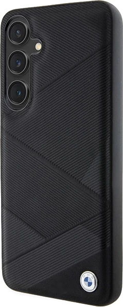 Mbështjellës BMW BMHCS24M23RCGPK Signature Leather Crossing Lines Pattern për Samsung Galaxy S24+ S926, i zi