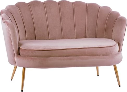 Divan 2 vendësh Coquille FH8627.02 prej kadifeje ngjyrë molle të kalbur & këmbë ari 130x81x86cm