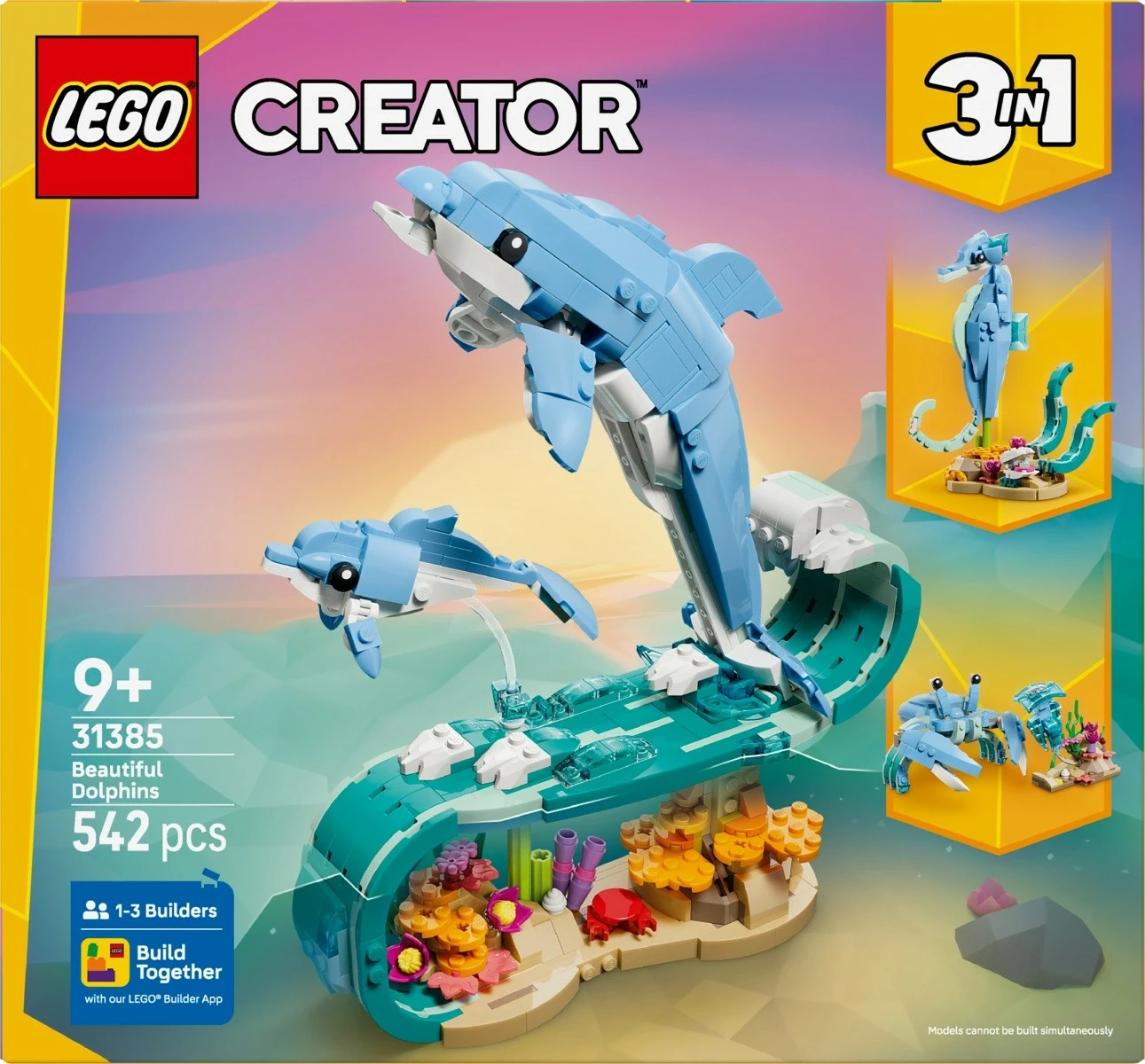 Set blloqe ndërtimi, LEGO, Creator 3-in-1 31385 Beautiful Dolphins, 542 copa, 9+