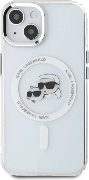 Mbështjellës Karl Lagerfeld IML Metal Karl&Choupette Head MagSafe për iPhone 15, Bardhë