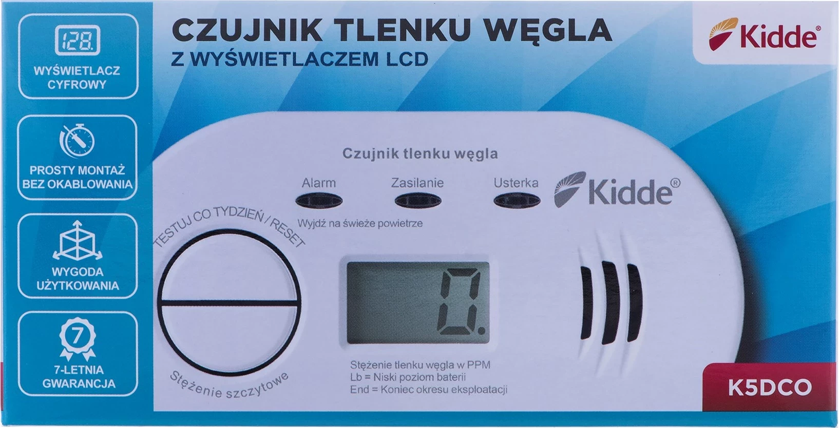 Detektor Kidde K5DCO për monoksid karboni, i bardhë