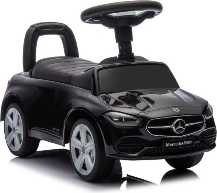 makinë shtytëse për fëmijë, Milly Mally Mercedes C-Class S 6103, 4 rrota, 12m+, ngarkesë 25 kg, timon me tinguj, ndarje nën sedilje, e zezë