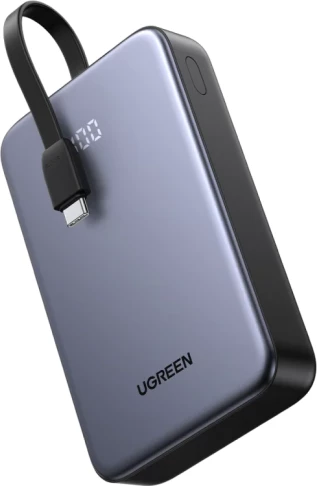 powerbank UGREEN 45762 20000mAh 22.5W me kabllo t’integrume, gri e errët