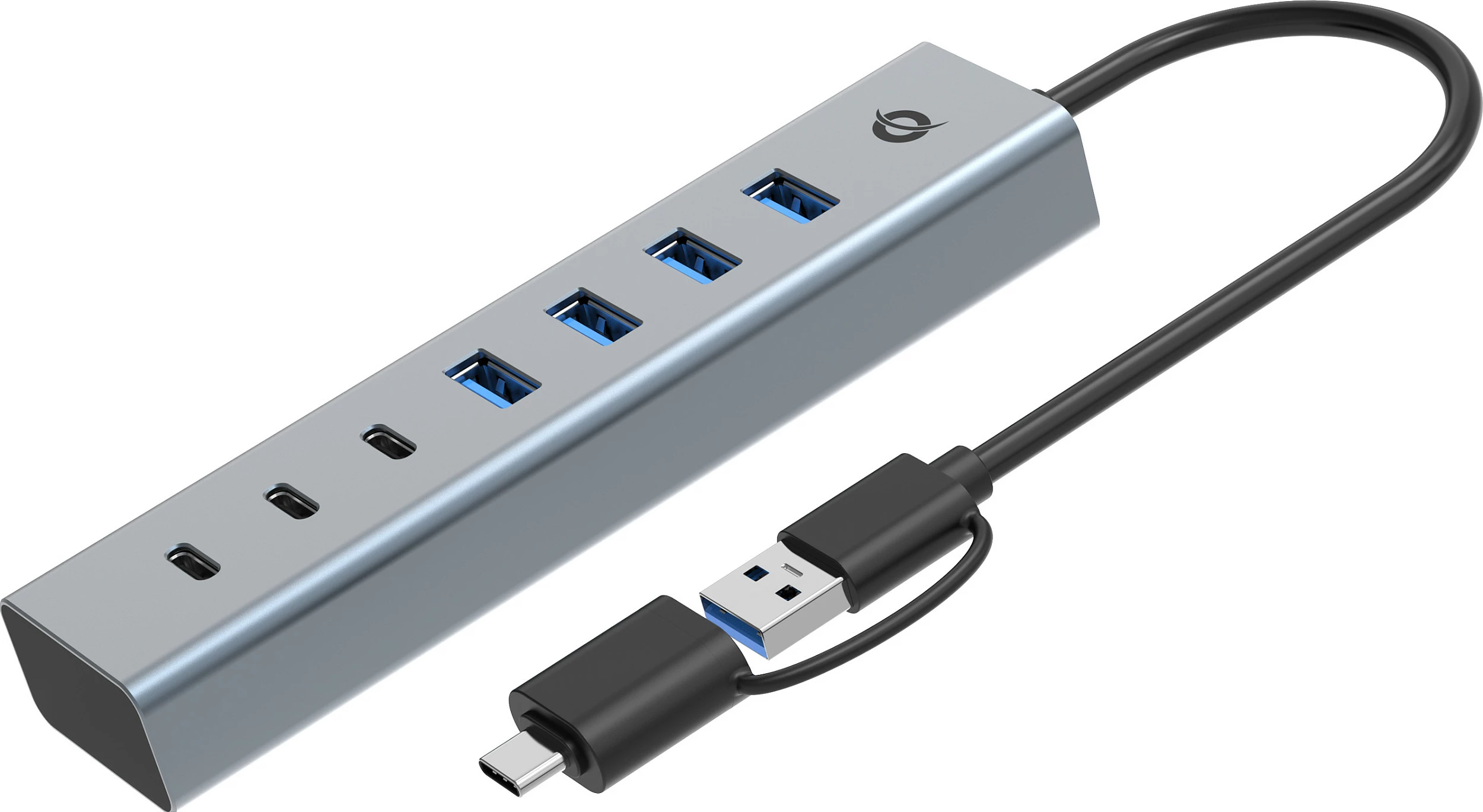 USB hub Conceptronic 7 porta, USB-A 3.0/USB-C, me përshtatës energjie, gri