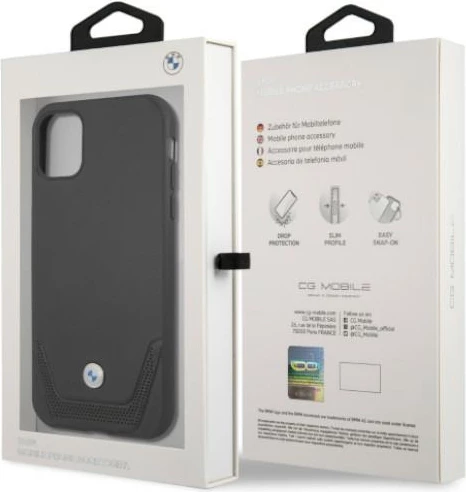 Mbështjellës BMW BMHCN61RSWPK për iPhone 11/XR, hardcase, lëkurë, i zi