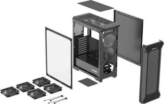 Kasë Natec Genesis Irid 505F, Midi Tower, ATX/Micro ATX/Mini ITX, 5 ventilatorë, Dritare xhami, E zezë