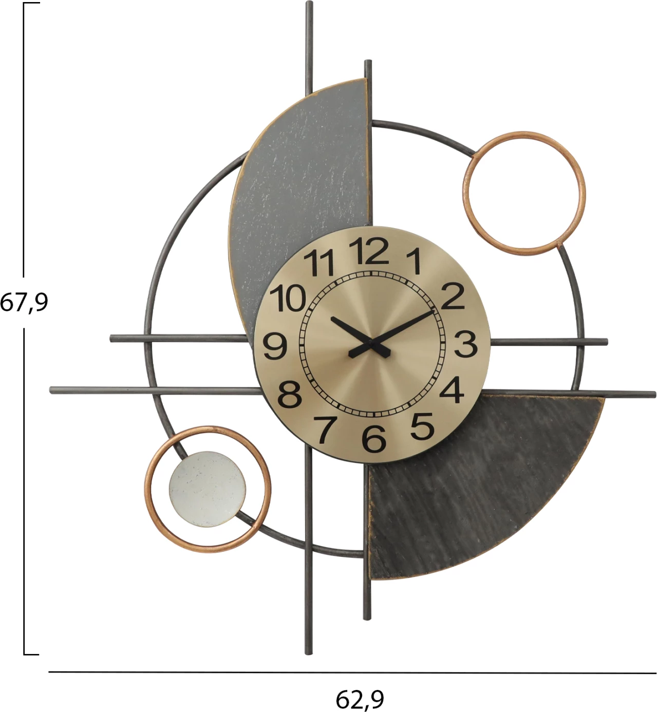 Orë muri dekorative, metalike, forma gjeometrike abstrakte, ngjyrë gri, gri e errët, ari, FH7557