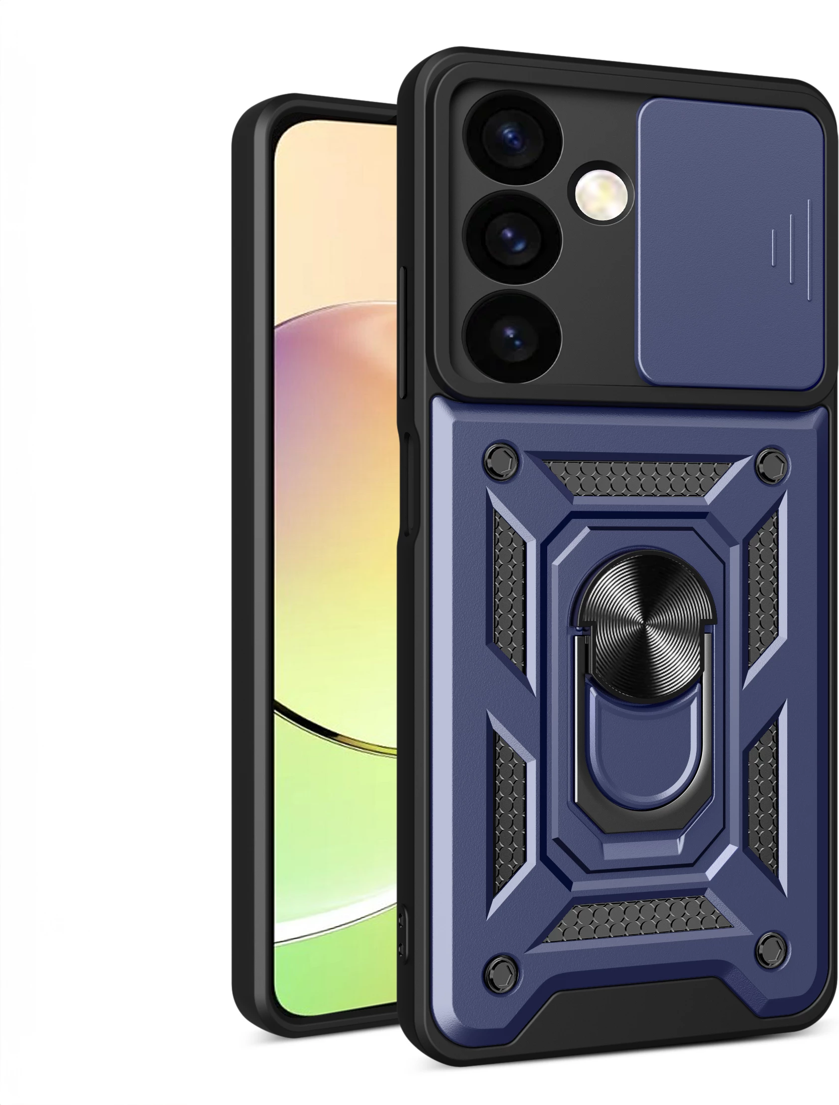 Mbështjellës Hurtel Hybrid Armor Camshield për Samsung Galaxy S24+, me mbulesë kamere, Kaltër