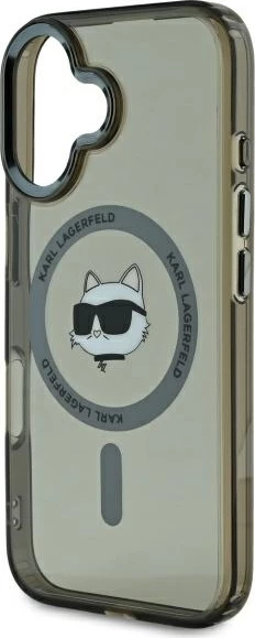 Mbështjellës Karl Lagerfeld IML Metal Choupette Head MagSafe për iPhone 16, Zi
