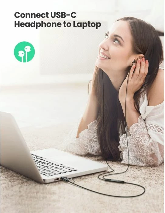 adapter mini USB-A në USB-C UGREEN 50568 18W 480Mbps me dalje audio, zezë/argjendtë