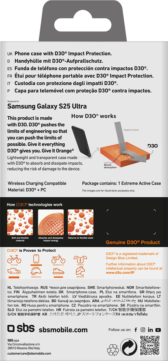 Mbështjellës SBS D3O për Samsung Galaxy S25 Ultra, Transparent