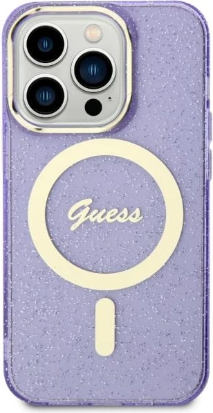 Mbështjellës Guess GUHMN61HCMCGU për iPhone 11/XR 6.1", Glitter Gold MagSafe, vjollcë