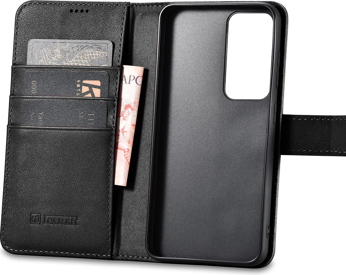 Mbështjellës iCarer Haitang Wallet Case për Samsung Galaxy S23+, lëkurë, e zezë
