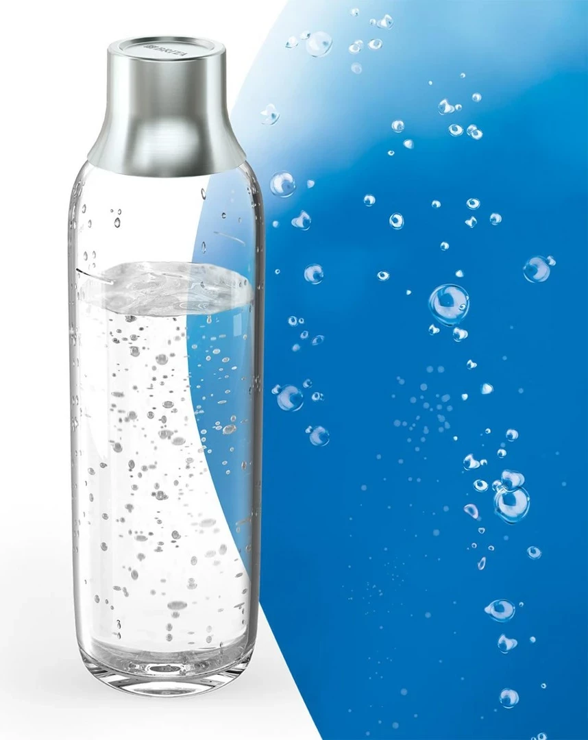 Shishe karbonizuese BRITA sodaTRIO, 1 L, Qelq, 2 copë, Argjendtë