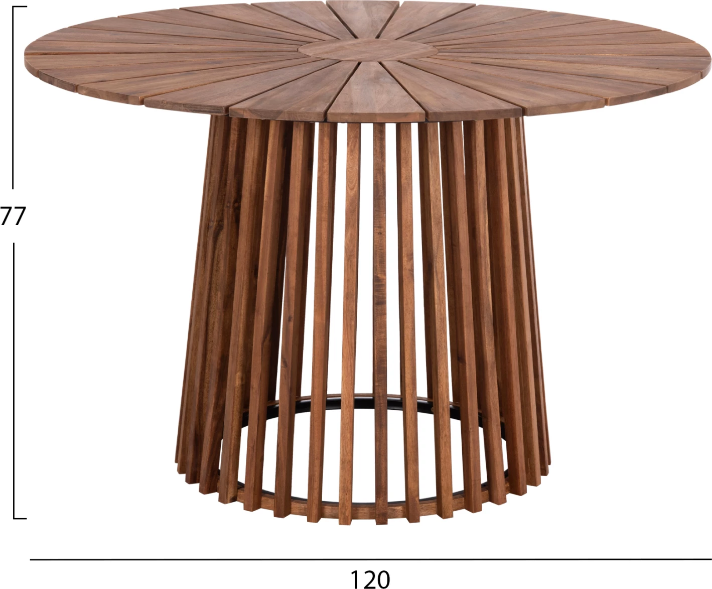 Tavolinë e rrumbullakët për jashtë, dru akacie, metal, CRISTOBAL FH6234, 120x76cm