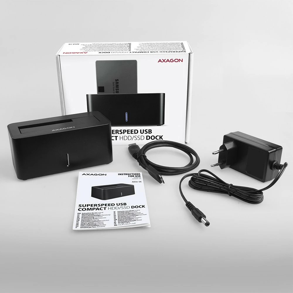 Docking station AXAGON ADSA-SN për HDD/SSD 2.5"/3.5", USB 3.2 Gen 1, e zezë
