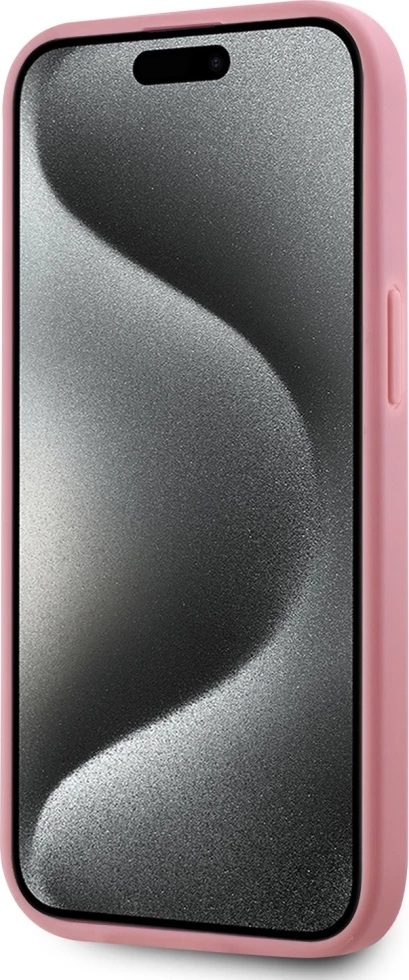 Mbështjellës Karl Lagerfeld Wrinkled Metal Signature për iPhone 15, Rozë