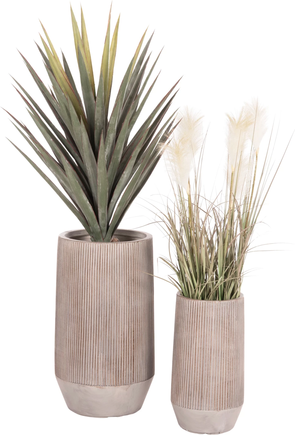 Set dy vazo cilindrike për lule, ngjyrë çimento, GARDENER FH4727, FiberClay, Φ35x64Hcm