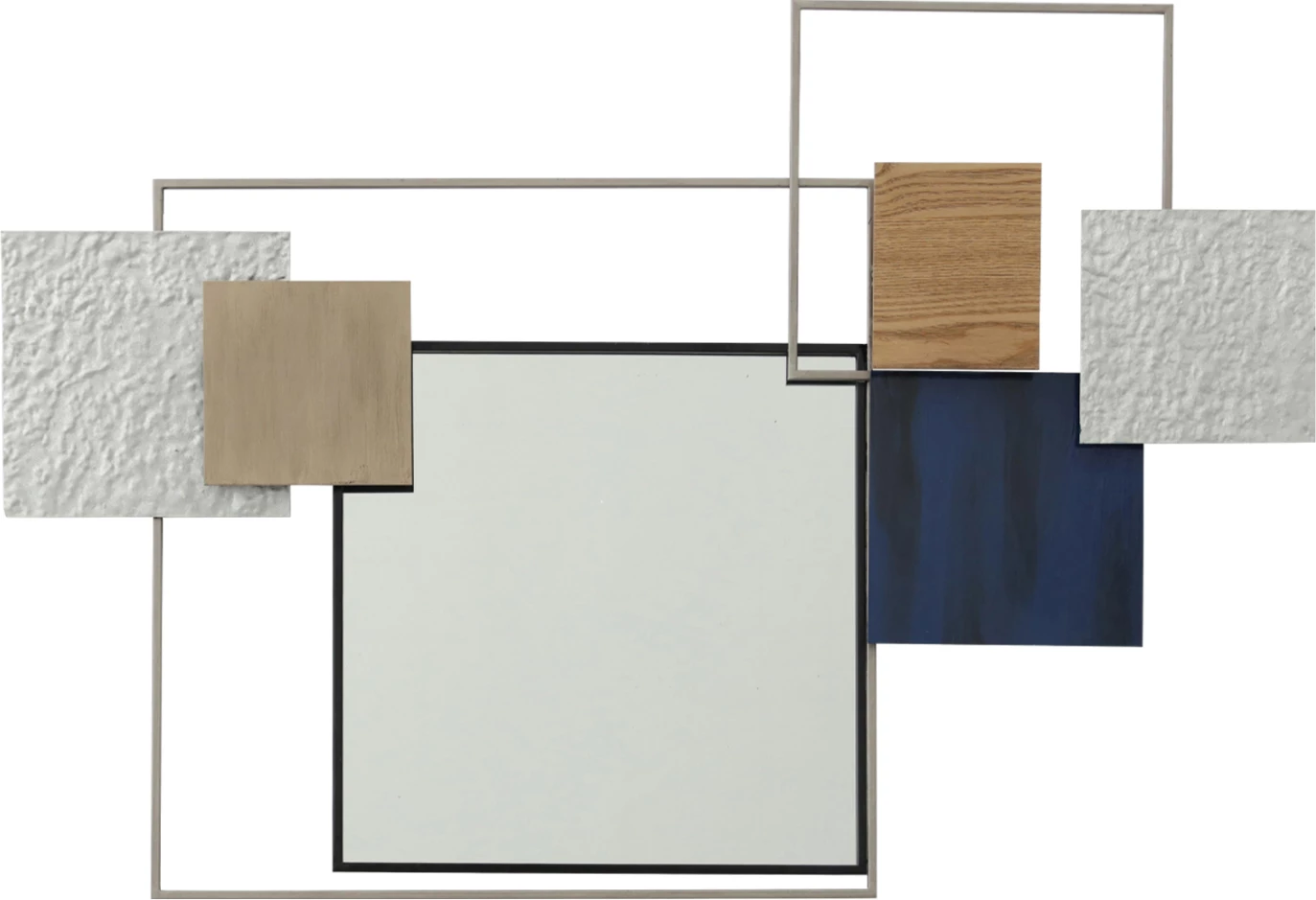 Dekor muri FH7563, pasqyrë metalike me forma katrore në ngjyra të ndryshme - bardhë, off-white, bezhë, blu, gri