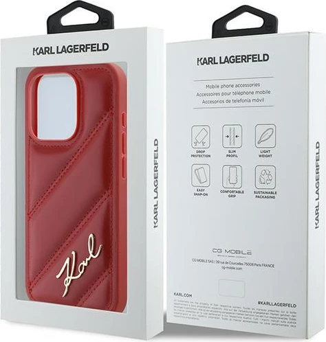 Mbështjellës Karl Lagerfeld Diagonal Quilted Script për iPhone 15 Pro Max, Kuq