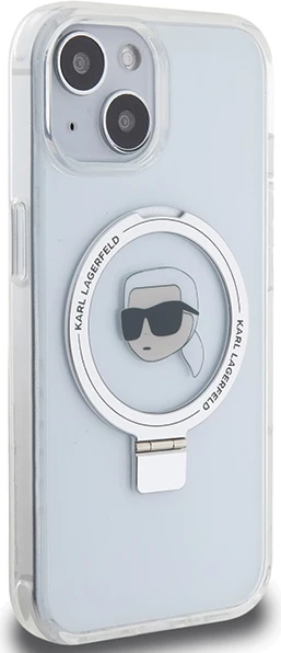 Mbështjellës Karl Lagerfeld KLHMP15SHMRSKHH për iPhone 15 6.1", hardcase me Ring Stand Karl Head MagSafe, Bardhë
