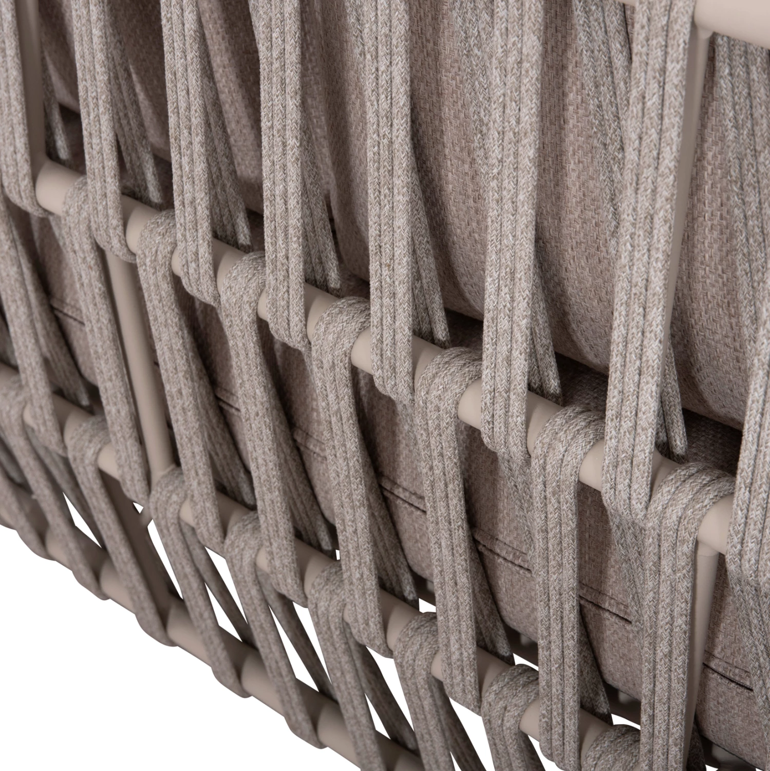 Set salloni për jashtë 4 pjesë SABO FH6208.02 ngjyrë krem e bardhë, alumin-bezhë, litar P.E. & pëlhurë OLEFIN-dru TEAK natyral