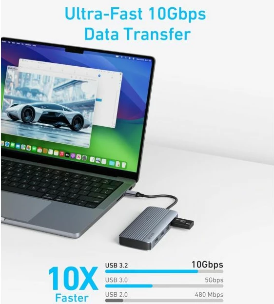 Hub USB-C ANKER A8374 7-në-1, HDMI 4K@60Hz, PD 100W, 10 Gbps, SD/microSD, gri
