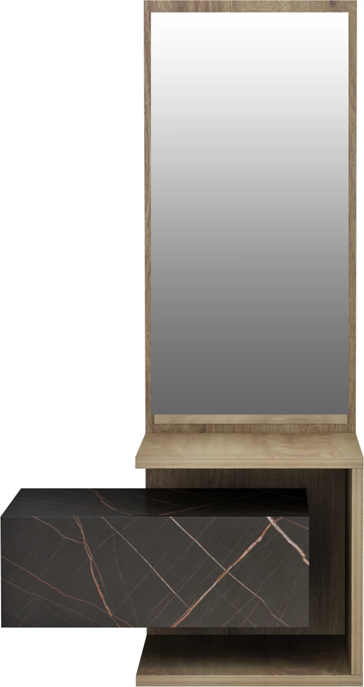 Mobilje hyrëse me pasqyrë, MEARA, FH8984.13, melaminë, ngjyrë natyrale-mermer i zi, 49,1x31,3x90H cm