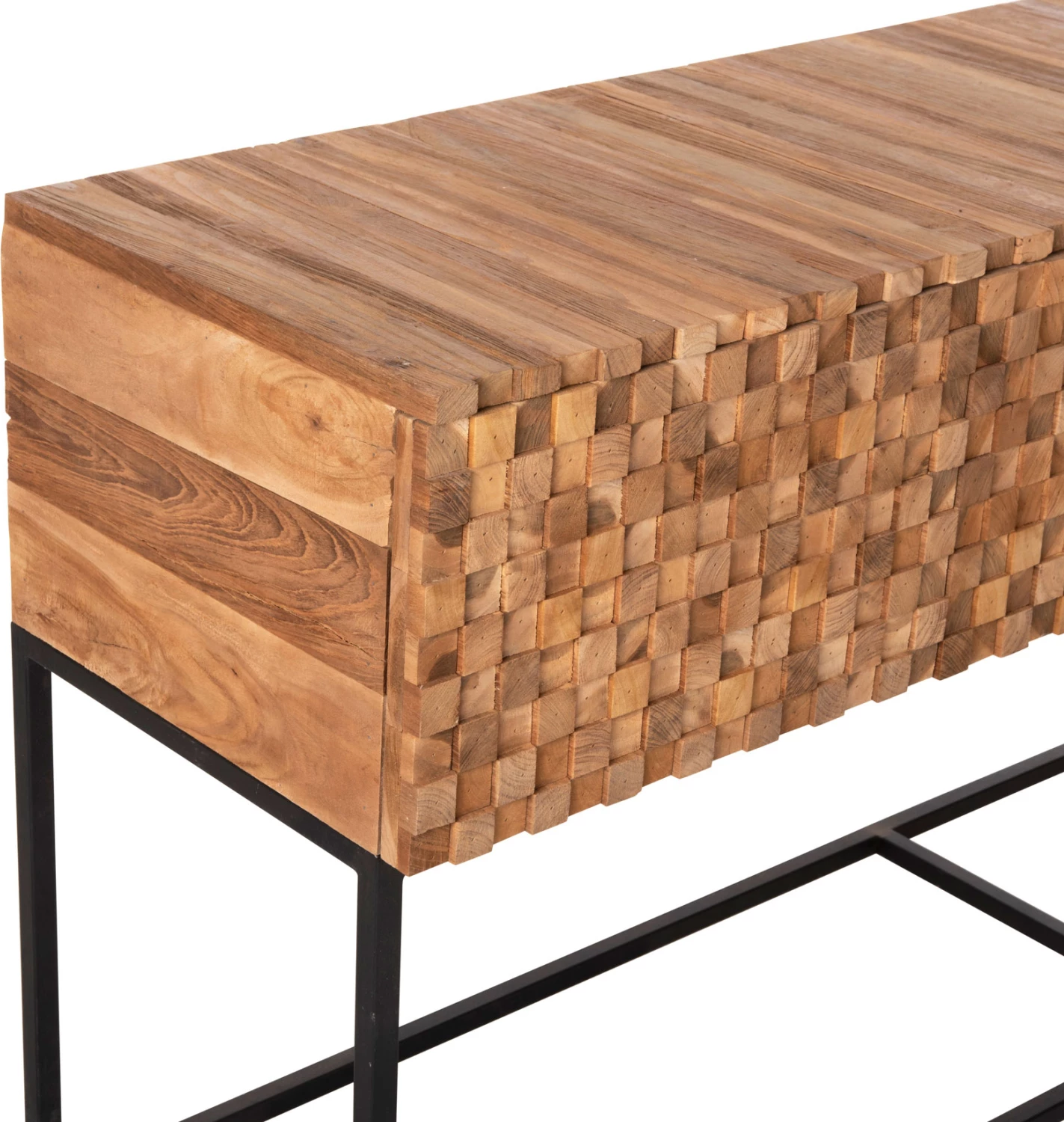 Konsolë me sirtarë JORDI FH9801 dru tik në bazë metalike natyrale-e zezë 180x43x79H cm