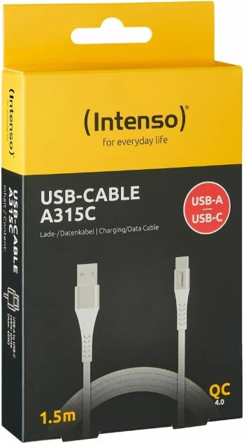 Kabl USB-A në USB-C INTENSO A315C, 1.5 m, 60W QC 3.0, 480 Mbps, e bardhë