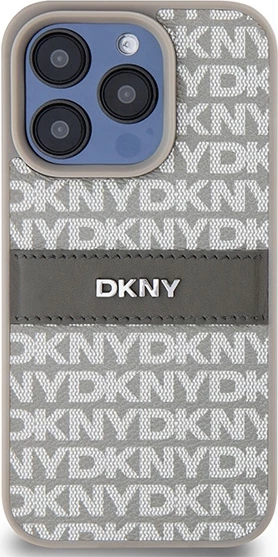 Mbështjellës DKNY Mono Stripe & Metal Logo për iPhone 15 Pro, Bezhe